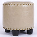 Round Rivet Footrest Pu Ottoman,Stackable Footstool for Living Room Bedroom,Doorway Shoe Stool-Gray