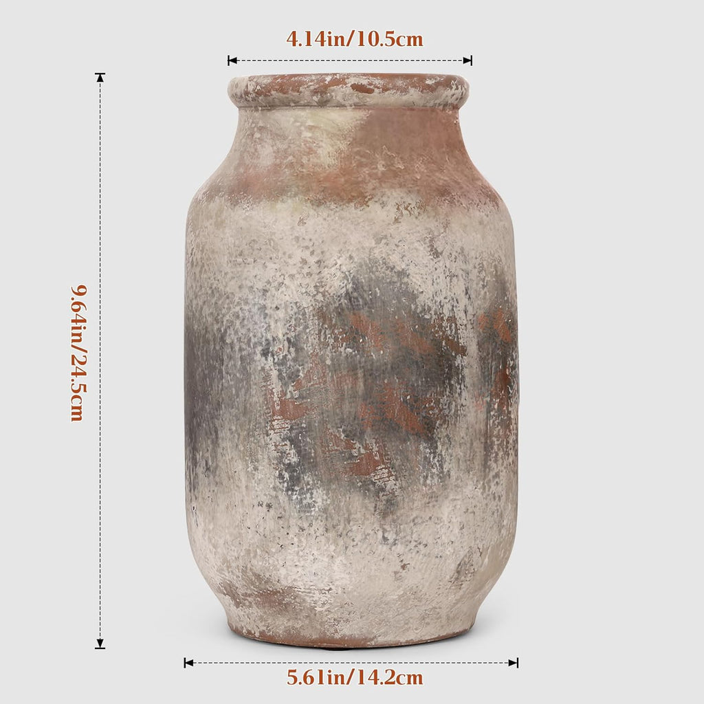 Rustic Ceramic Flower Vase Whitewashed Terracotta Floor Decor W500366