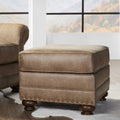 Roundhill Furniture Leinster Faux Leather Ottoman with Antique Bronze Nailheads in Jetson Ginger