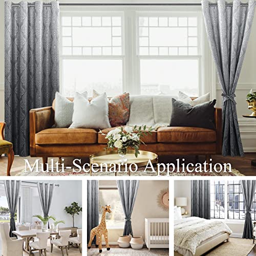 JIUZHEN Damask Ombre Curtains for Bedroom, Navy Blue, 42 x 84 Inch, Set of 2 N215902
