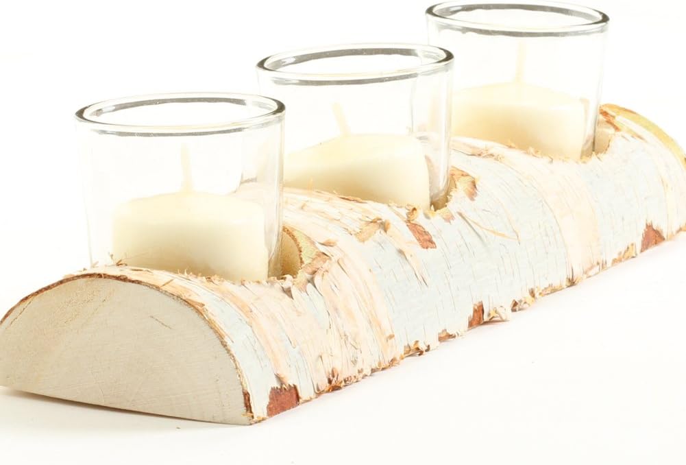 Koyal Wholesale Birch Wedding 10-Inch Log Candle Holder with 3 Glass Holders H752