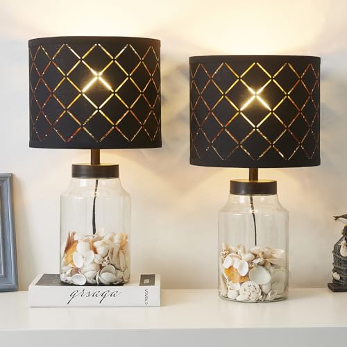 Fillable Table Lamp, Table Lamp with Clear Glass Fillable Modern Table Lamp with White Lampshade Beside Lamp for Living Room Bedrooms Office Bulbs Included(White)
