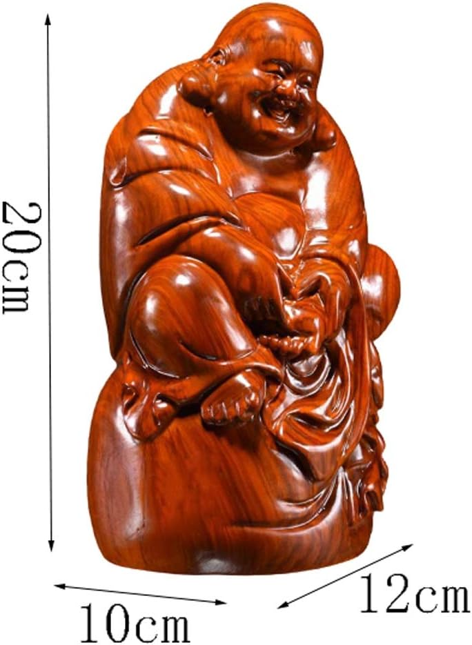 Buddha Statue Huanghuali Wood Carving Maitreya Buddha Solid Wood Home Craft 7.88 Inches B389776