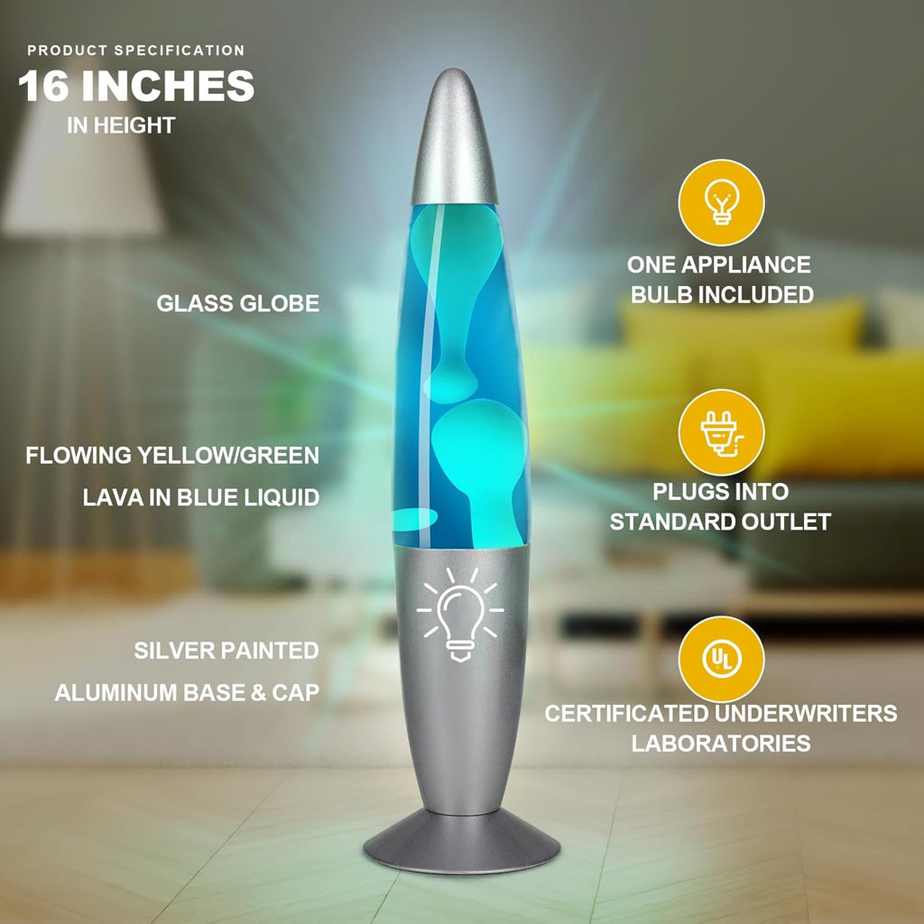 16-Inch Blue Lava Lamp with Yellow Wax for Home Decor H519374