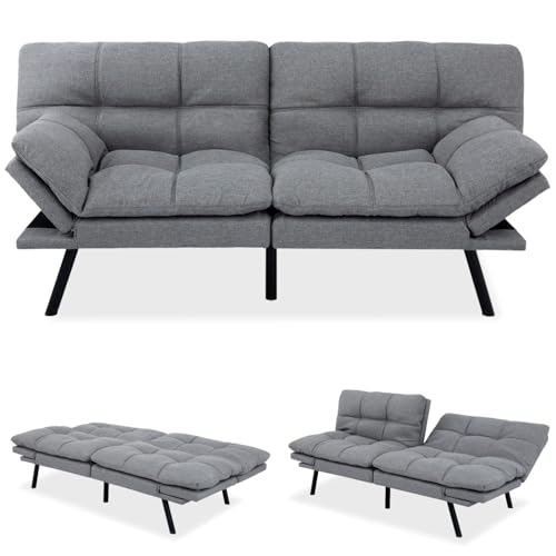 MUUEGM Memory Foam Futon Sofa Bed with Adjustable Backrests, 71" Brown Z18778