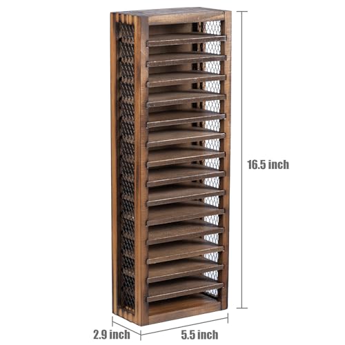 Cassette Tape Storage Rack Tower, 16-Slot Rustic Burnt Wood Q5509