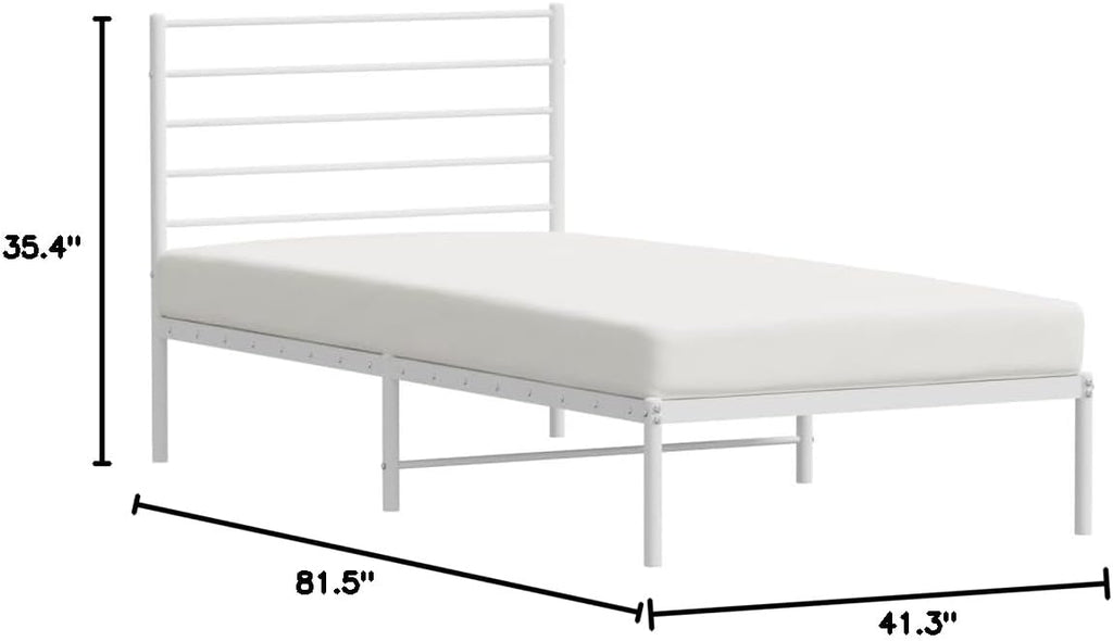 Asomie Metal Bed Frame with Headboard White I247478