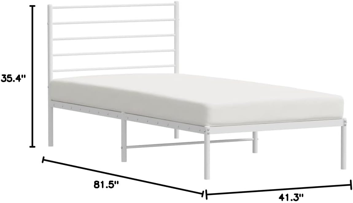 Asomie Metal Bed Frame with Headboard White I247478