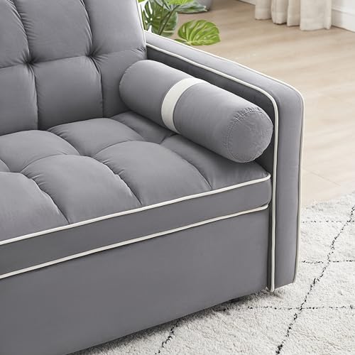 55" Modern Velvet Sleeper Sofa Couch with Pull Out Bed, Gray K15046