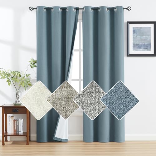 Natural Linen Blackout Curtains 84 inch Ivory, 2 Panels O402