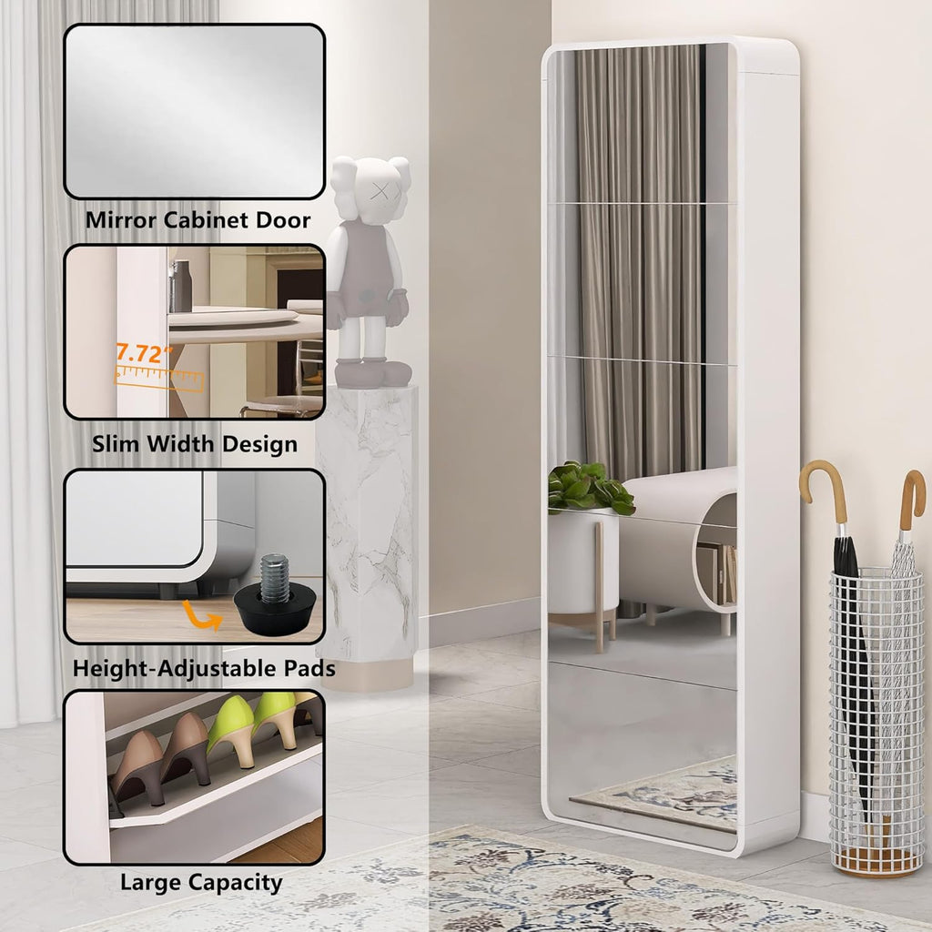 Arc Mirror Shoe Cabinet, Freestanding 5 Tier Shoe Storage Organizer M92924