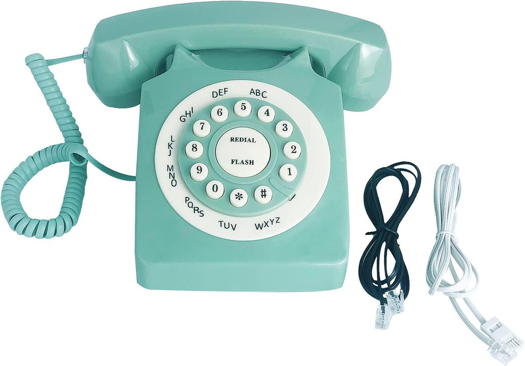 Beneno Retro Landline Telephone Green Rotary Design Corded Desk Phone T4848
