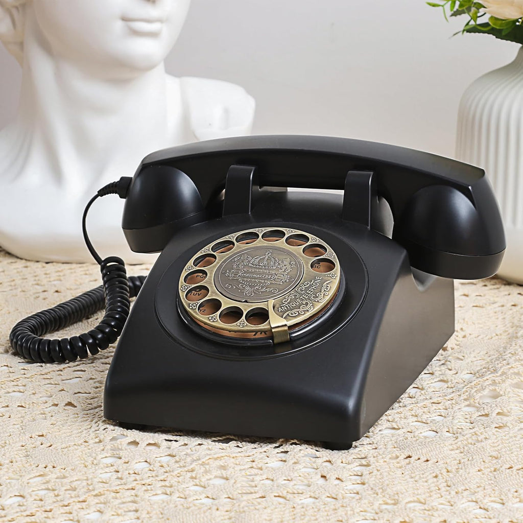 Sangyn Retro Rotary Landline Phone with Mechanical Ringer, Volume Control, Corded S2292