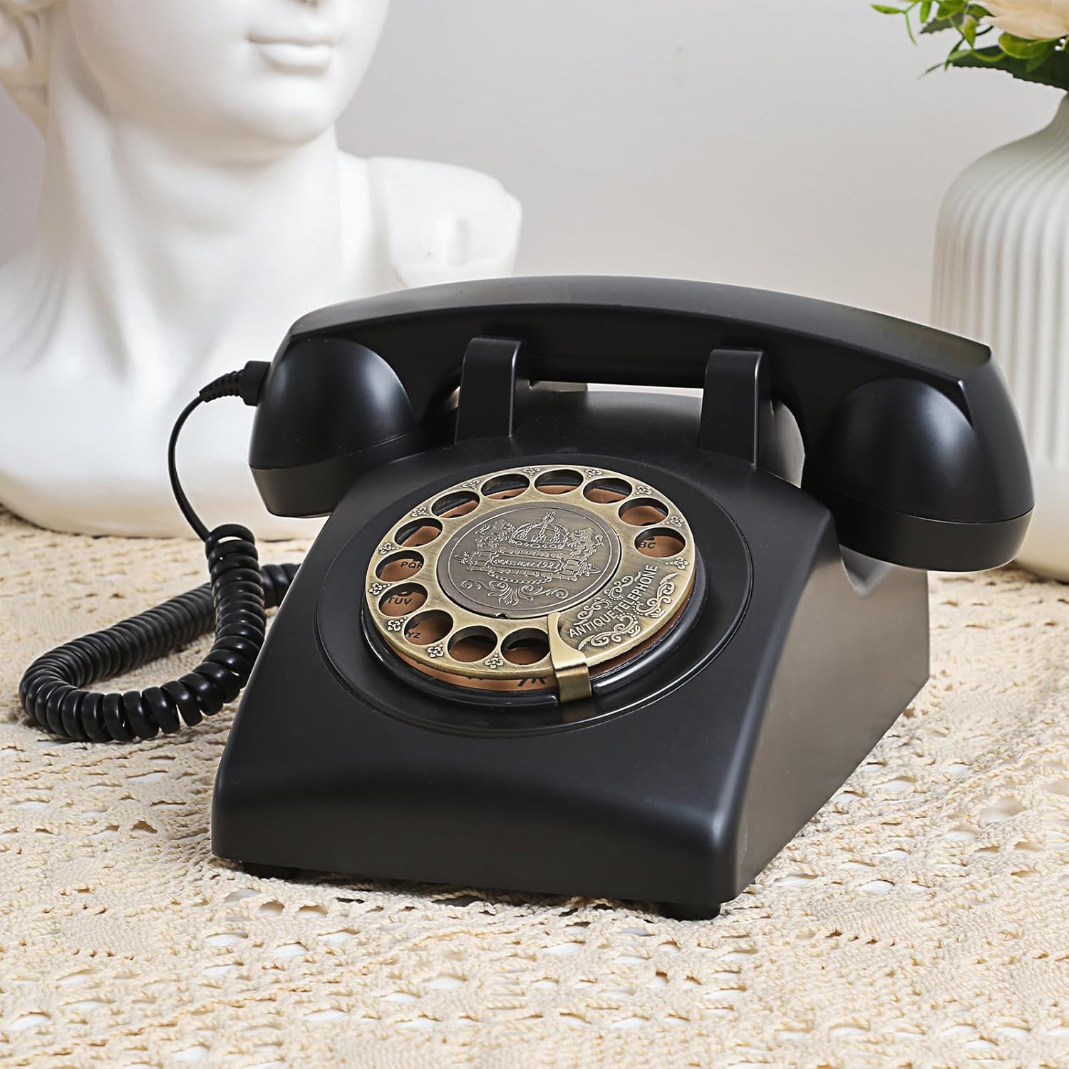 Sangyn Retro Rotary Landline Phone with Mechanical Ringer, Volume Control, Corded S2292