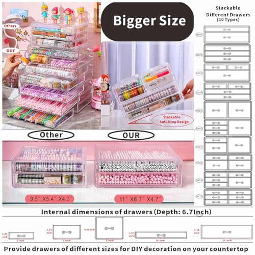 Cq Acrylic Storage Desk Box with 3 Drawers, Plastic Makeup Organizer X605022