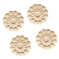 4Pcs Round Wood Appliques and Onlays for Furniture Wooden Carving Decal DIY Wood Appliques Onlays Decorative for Cabinet Bed Door Wall Wardrobe Furniture Decoration(18,8x8cm/3.15"x3.15")