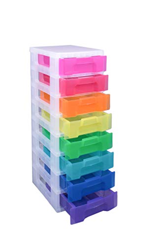 Really Useful Plastic Storage Tower 8x7 Litre Clear with Rainbow Drawers F8266