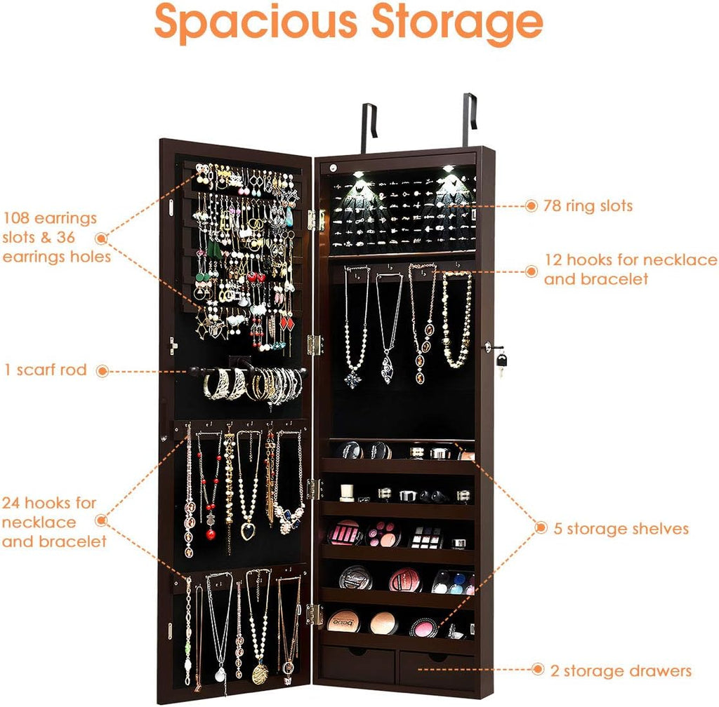Giantex Jewelry Armoire Wall Door Mounted with Full Length Mirror, Lockable, Espresso Y32742