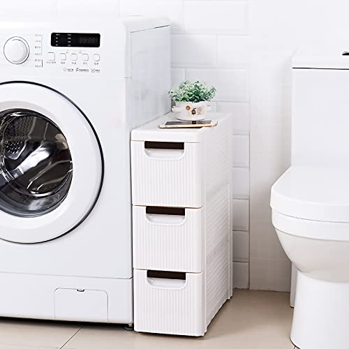 Narrow Storage Drawer Cart, Slim Bathroom Floor Cabinet with Wheels J534094