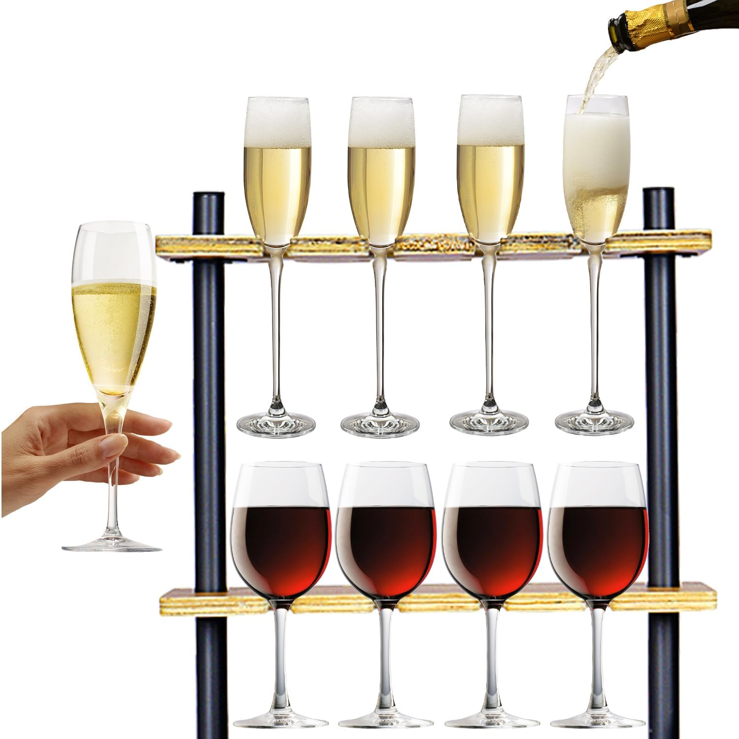 ikare Champagne Wall Holder for Party 50, 4 Tiers Wooden Stand G98223
