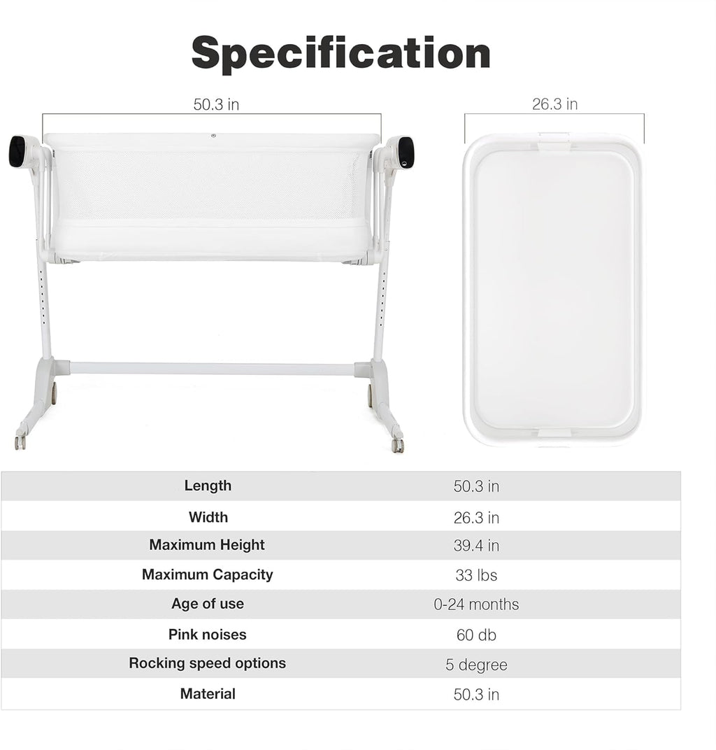 Maydolly Baby Bassinet with Automatic Cry Detection, Rocking Bassinet with Mattress for Newborns and Toddlers, White U73299