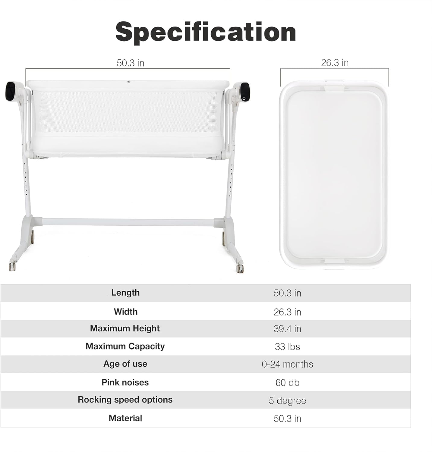Maydolly Baby Bassinet with Automatic Cry Detection, Rocking Bassinet with Mattress for Newborns and Toddlers, White U73299
