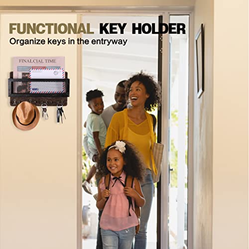 ADIIL Wooden Wall Key Rack with 4 Double Key Hooks and Shelf, Grey G34956