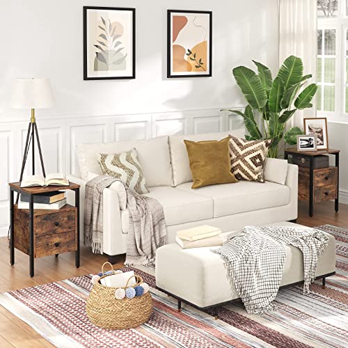 HOOBRO Nightstand, End Table with 2 Drawers and Storage Shelves, Rustic Brown and Black Y607661
