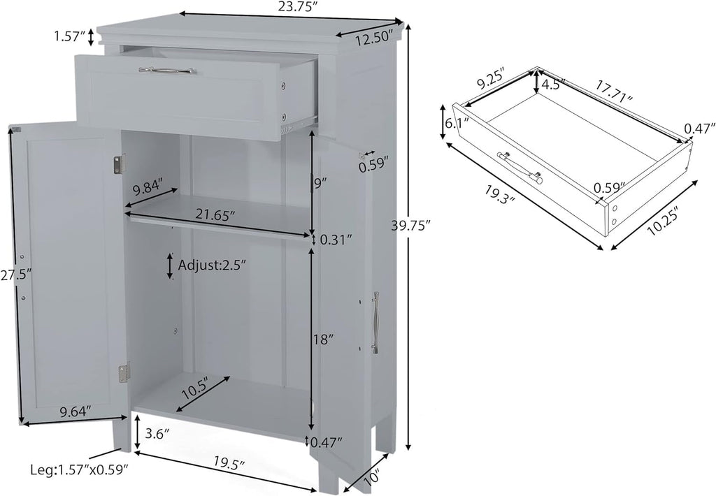 Wooden Bathroom Floor Cabinet with Drawer and Adjustable Shelf Z8140