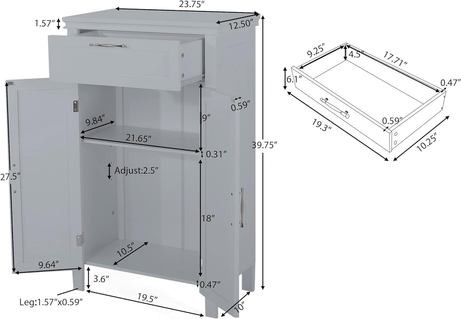 Wooden Bathroom Floor Cabinet with Drawer and Adjustable Shelf Z8140