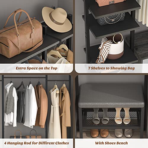 Aheaplus Wall Mounted Garment Rack with 6-Drawers, Grey Oak+Black H594