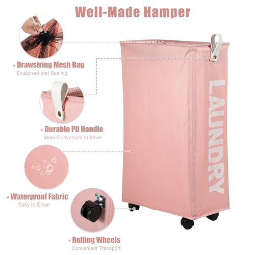 VOCOSTE Rolling Laundry Basket with Wheels, 55L Slim Hamper, Green A193