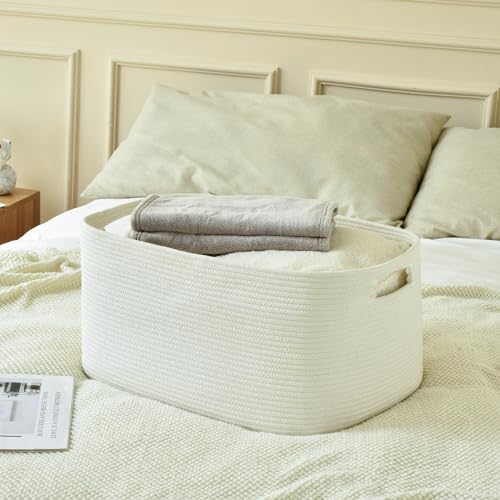 Large Blanket Basket, Rectangle Woven Cotton Rope Storage Basket K150