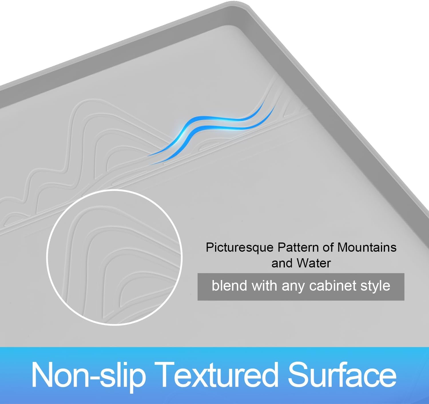Under Sink Mat 22x19, Silicone with Lip, Waterproof, Light Grey Q30370