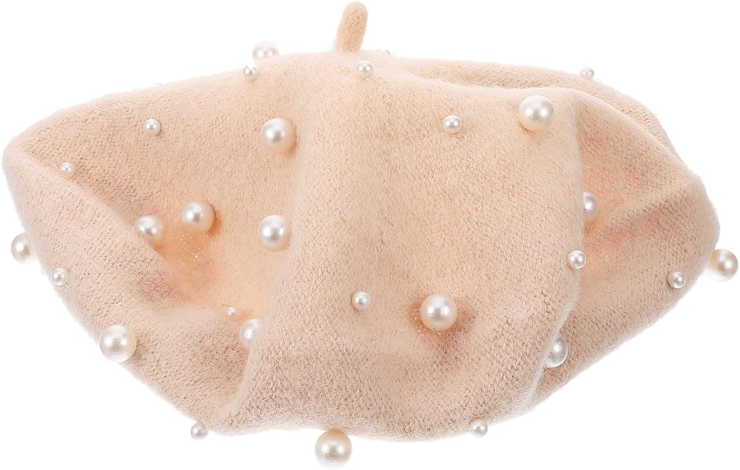 Beret Pearl Autumn Winter Cashmere Beret Starry Beaded Pearl Rivet Wool Beret (Beige)
