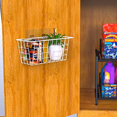 MaraFansie Wall Wire Baskets 2 Pack, White, No Drilling Adhesive Mount M2794
