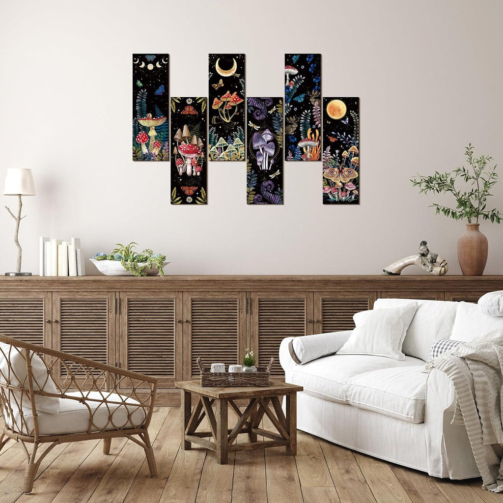 Kigley 6 Pcs Mushroom Wall Decorations Boho Wooden Wall Art W9154