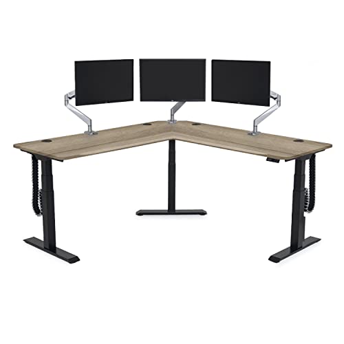 Electric Sit to Stand L-Shape 3-Leg Corner Desk - American Oak Y557