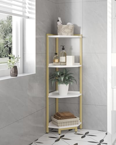 4-Tier White Gold Corner Bookshelf with Metal Frame R918
