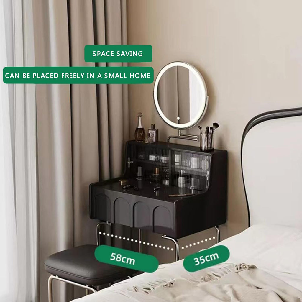 Small Vanity Desk with 3 Lighted Mirror and Storage Shelf, Black H285