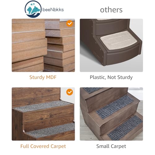 beeNbkks Dog Stairs Furniture, Extra Wide Wooden Pet Steps for Medium Large Dogs and Cats H747