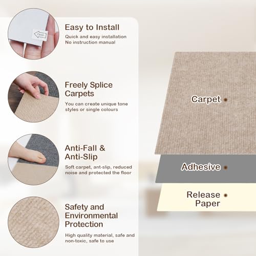 12" x 12" Dark Grey 12 Pack Self Adhesive Carpet Floor Tiles H674