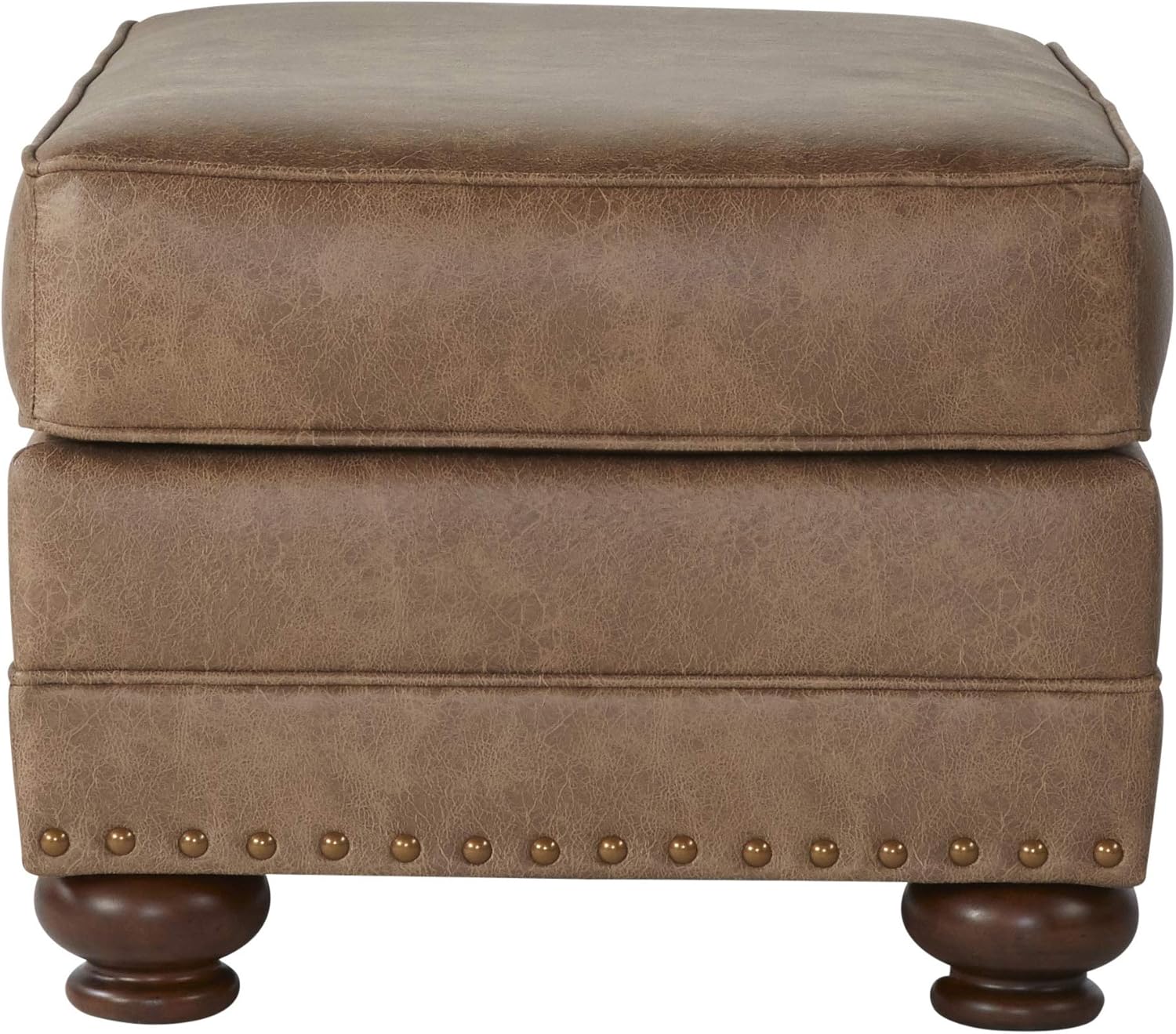 Roundhill Furniture Leinster Faux Leather Ottoman with Antique Bronze Nailheads U5083