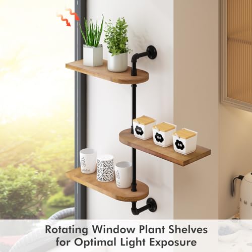 3-Tier Rotating Window Plant Shelf, Wooden Indoor Plant Stand M610