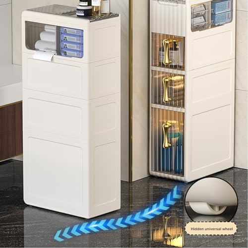 2-Tiers Narrow Bathroom Floor Storage Cabinet with Clear Drawers X658