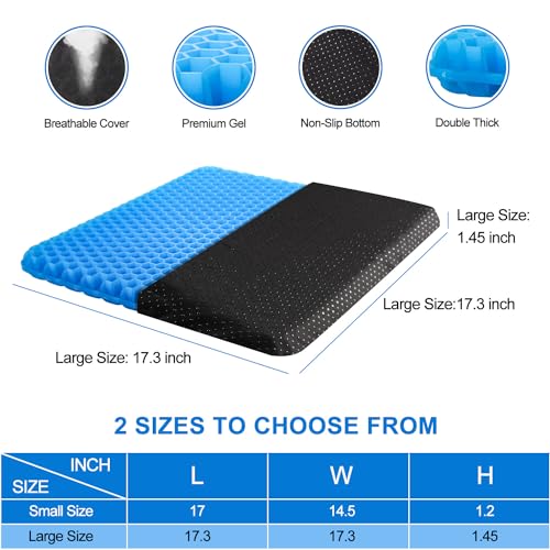 Gel Seat Cushion for Long Sitting, Extra Large with Non-Slip Cover U88724