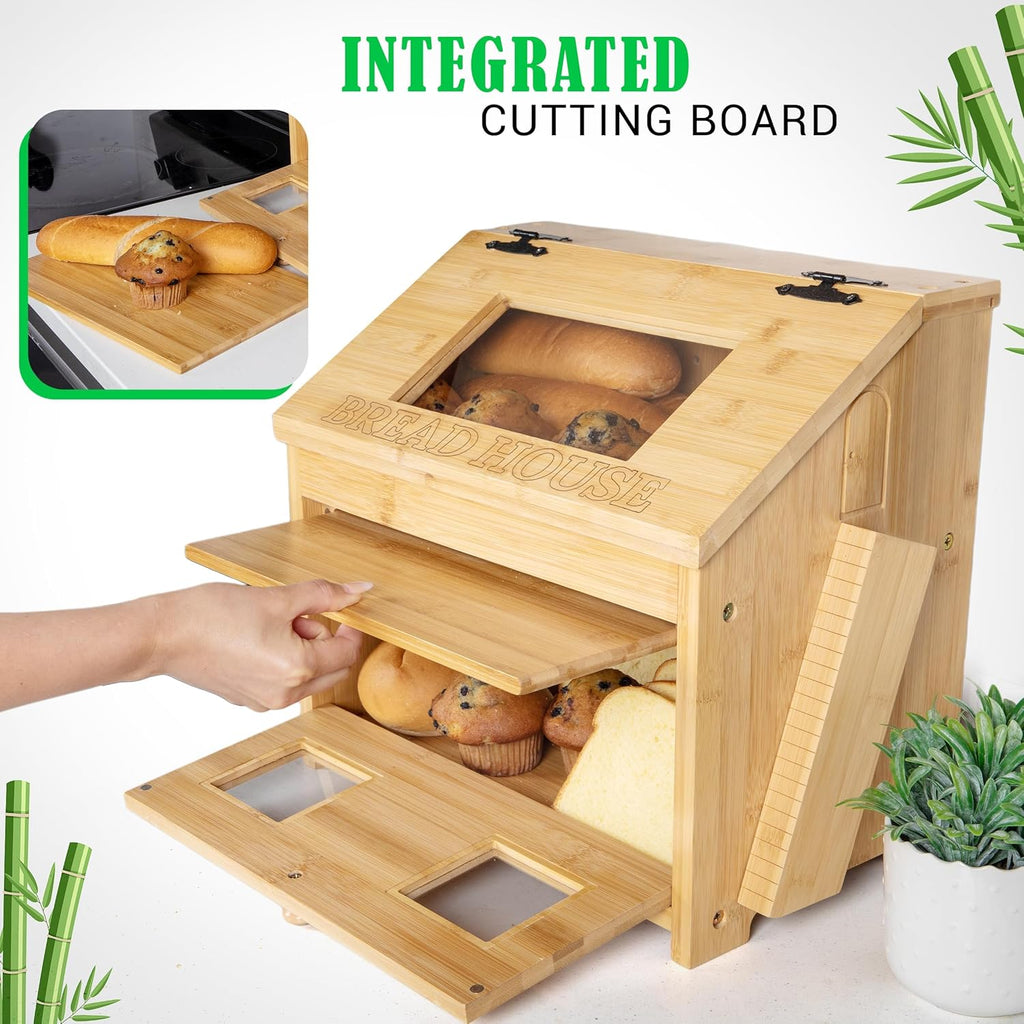 Bamboo Bread Box for Kitchen Countertop with Cutting Board J958281