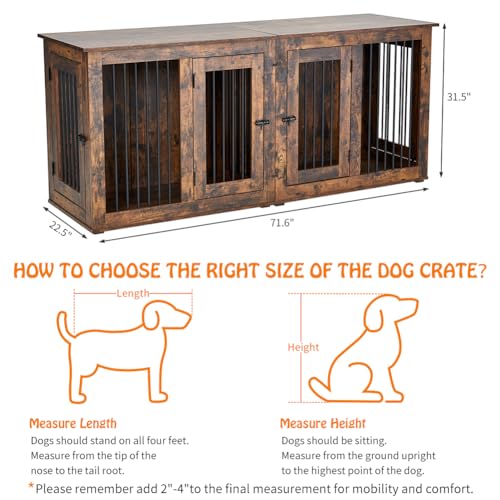 Wooden Double Dog Crate Furniture with Divider for 2 Rooms S291
