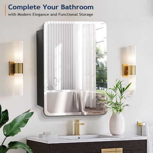 Frameless Beveled Medicine Cabinet Mirror for Bathroom, 16x29 Inch I902204