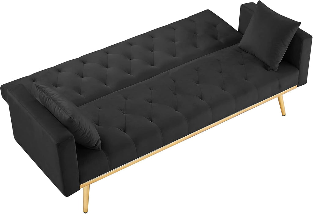 Black Convertible Folding Futon Sofa Bed for Compact Living Space U10765